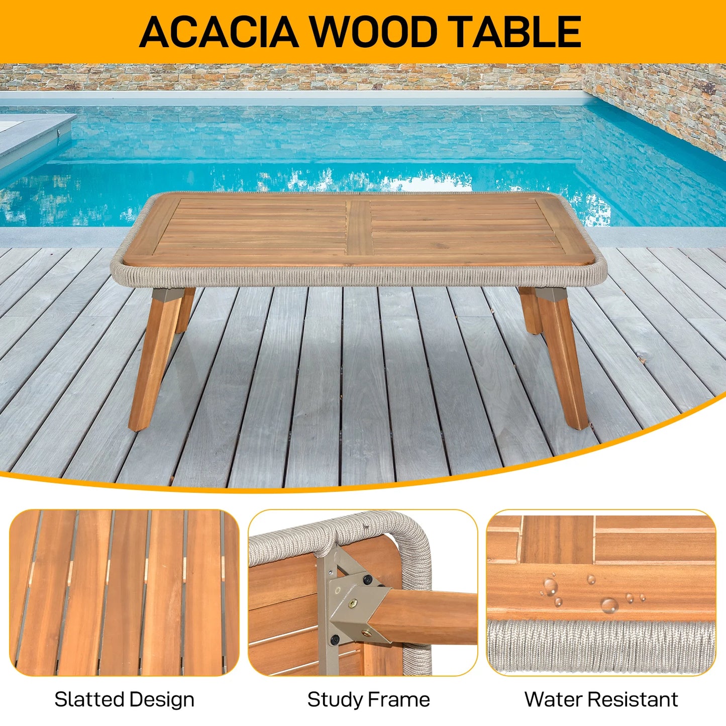 Patio conversation set with coffee table