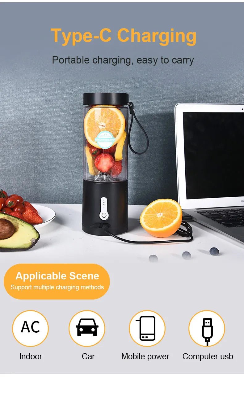 530ML Electric Portable Juicer | USB Rechargeable Mini Blender - My Web Bazaar