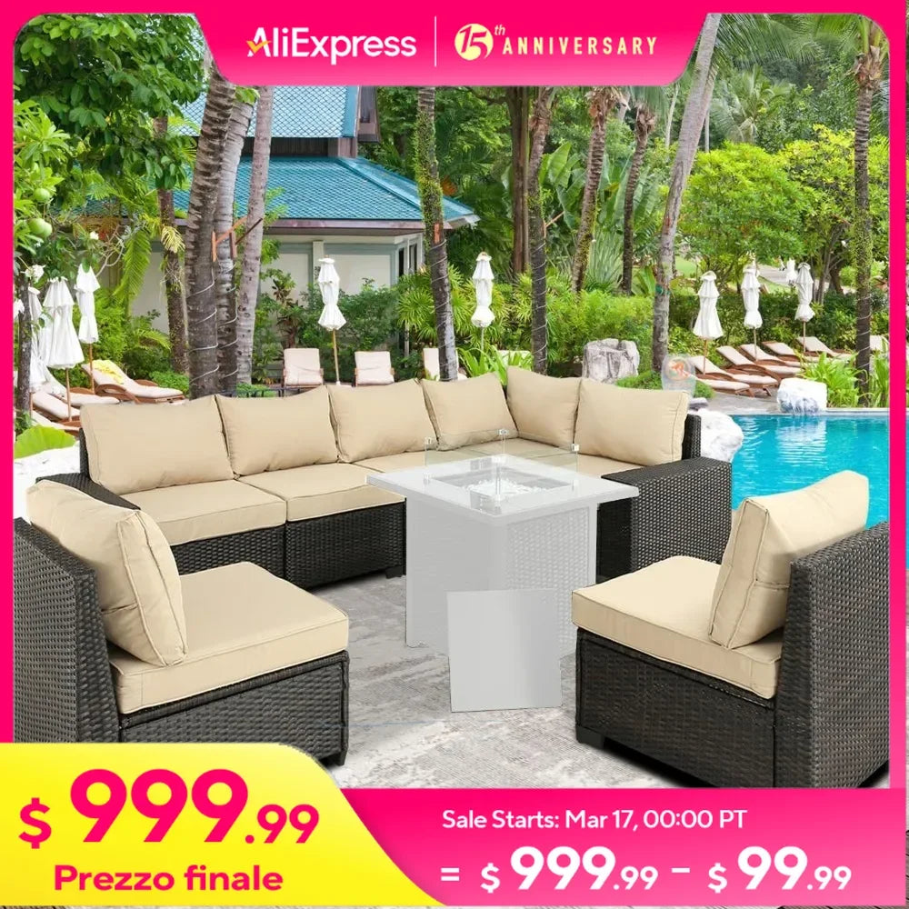 • 7-piece outdoor wicker sectional set