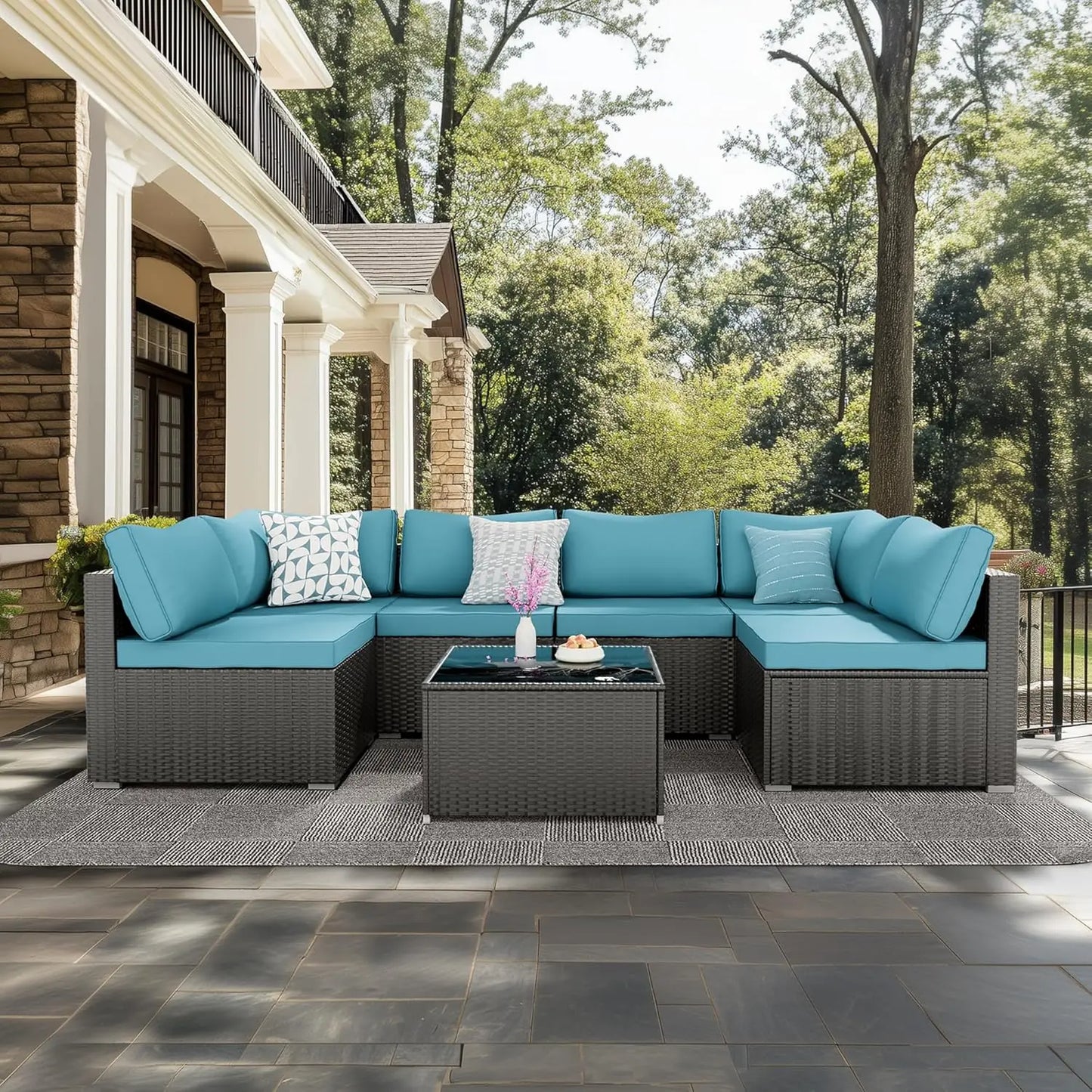 Outdoor wicker seating set for backyard or patio