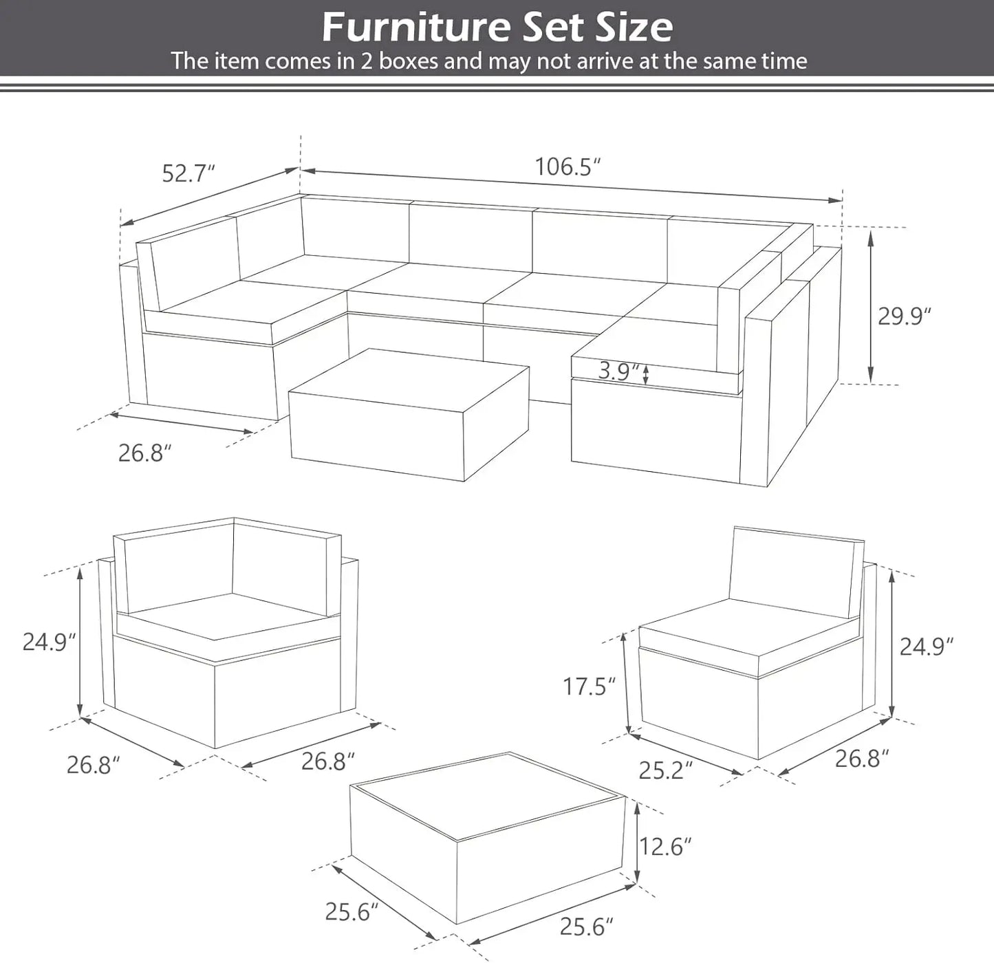 5-Piece Outdoor Sectional Furniture Set with Cushions – Patio Rattan Chair Set