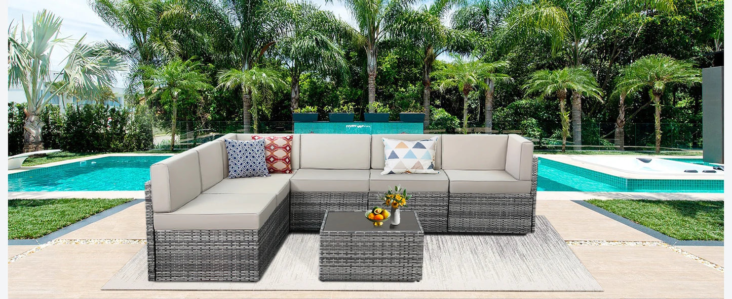 Outdoor Sectional Rattan Chair Set – 4PC Wicker Patio Furniture, Grey