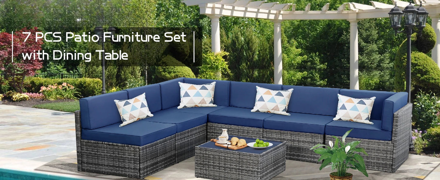5-Piece Outdoor Sectional Furniture Set with Cushions – Patio Rattan Chair Set