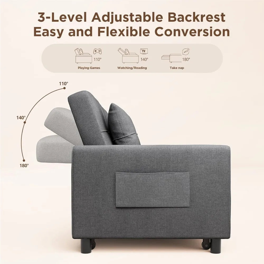 84" Convertible Sectional Sofa Bed – Pull-Out Sleeper Couch with Adjustable Backrest & Ottoman
