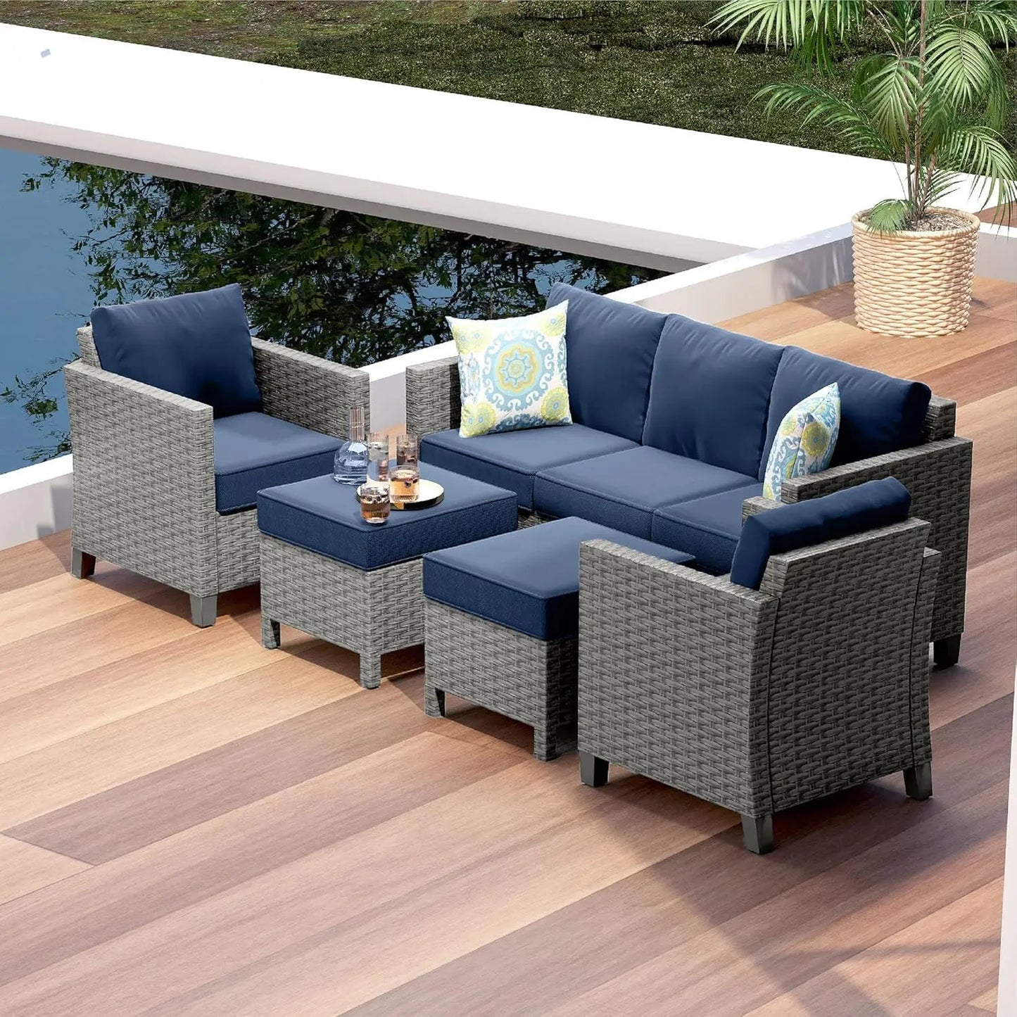 5-Piece Outdoor Patio Furniture Set – Rattan Sectional Sofa Conversation Set