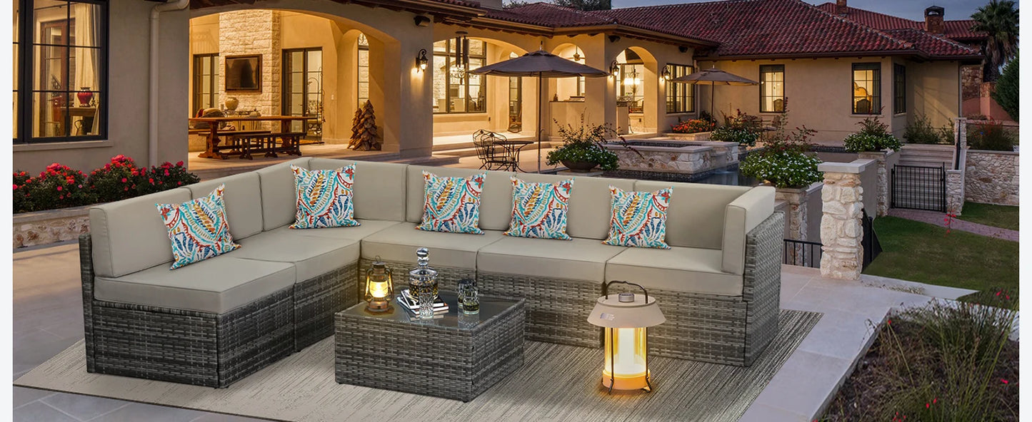 Outdoor Sectional Rattan Chair Set – 4PC Wicker Patio Furniture, Grey