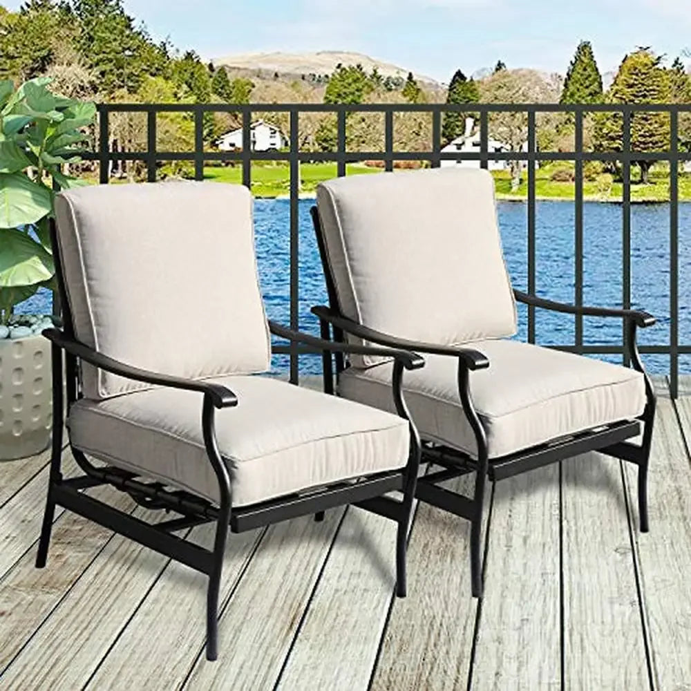 Modern Outdoor Rocking Chairs Set with Cushions – Alloy Steel Frame