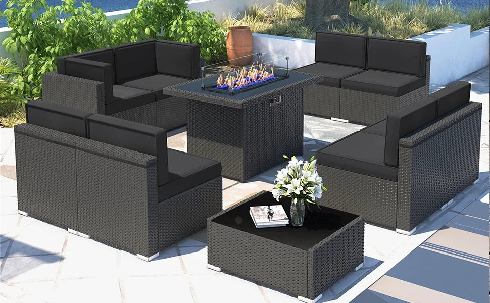 Outdoor Wicker Sectional Sofa Set with Coffee Table – 4-Piece Patio Furniture