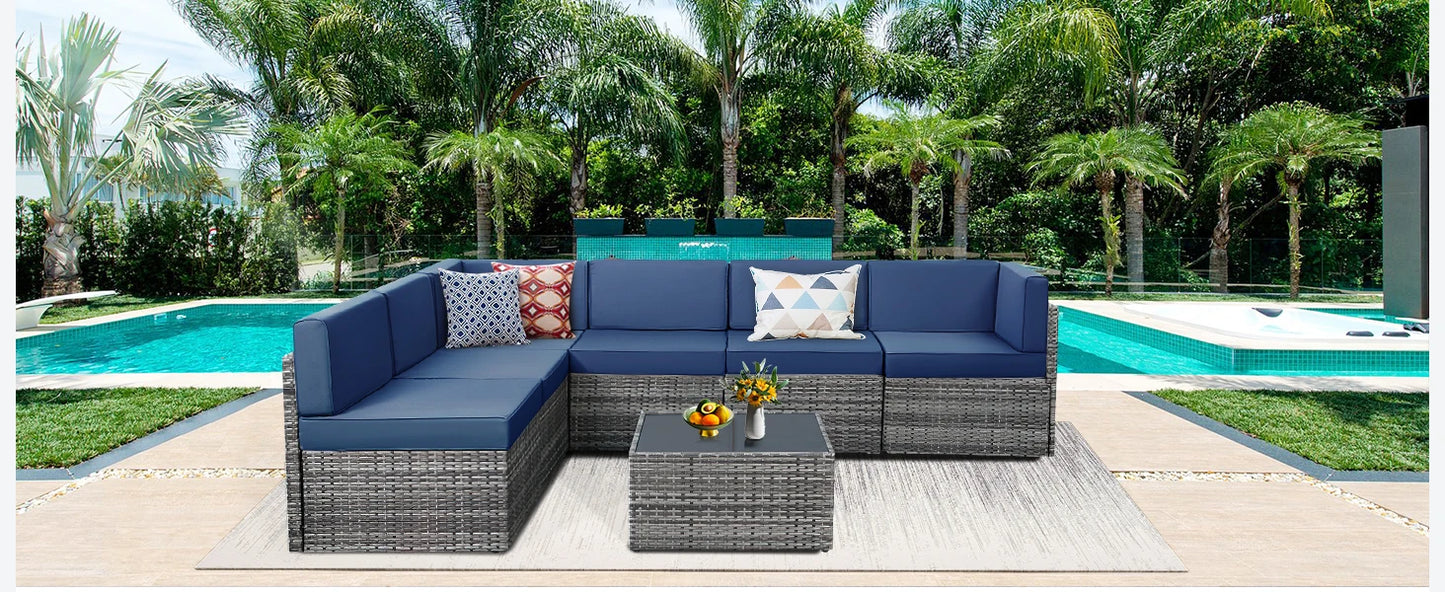 5-Piece Outdoor Sectional Furniture Set with Cushions – Patio Rattan Chair Set