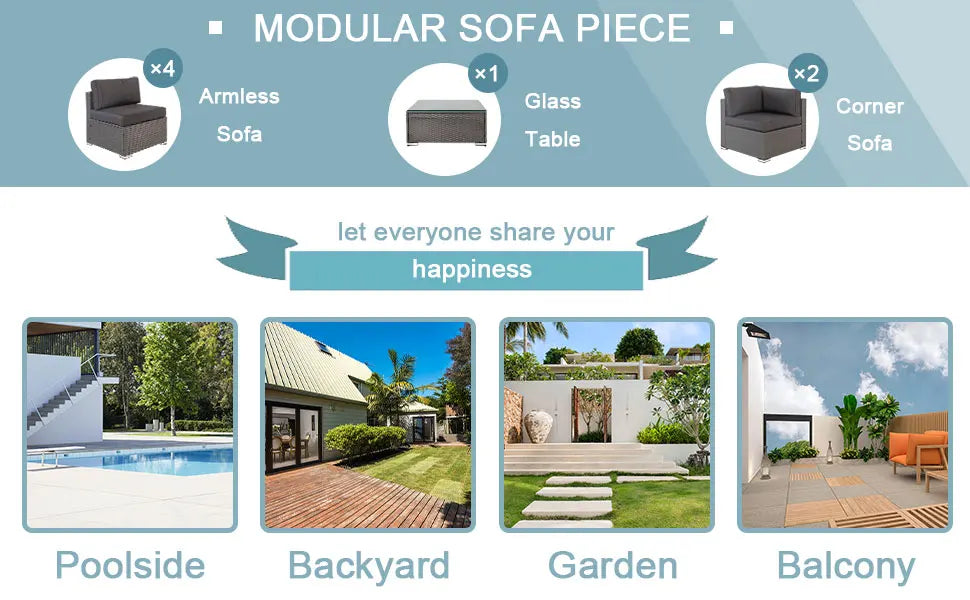 Outdoor Wicker Sofa Set – All-Weather Gray Sectional Patio Furniture