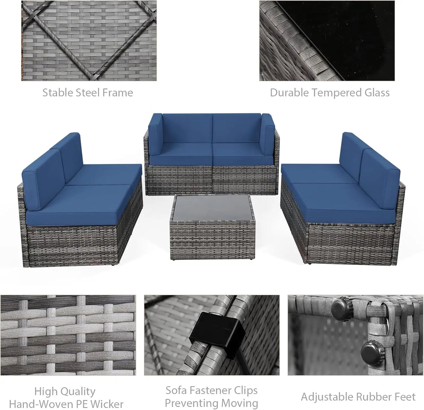 5-Piece Outdoor Sectional Furniture Set with Cushions – Patio Rattan Chair Set