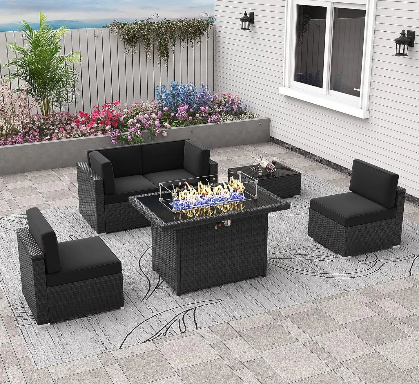 Outdoor Wicker Sectional Sofa Set with Coffee Table – 4-Piece Patio Furniture