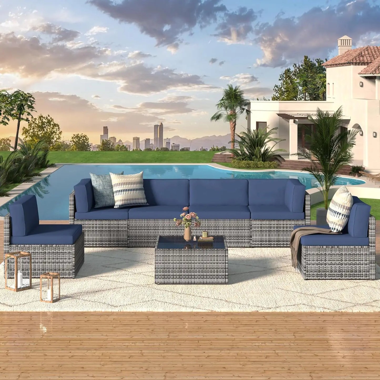 Outdoor Sectional Rattan Chair Set – 4PC Wicker Patio Furniture, Grey