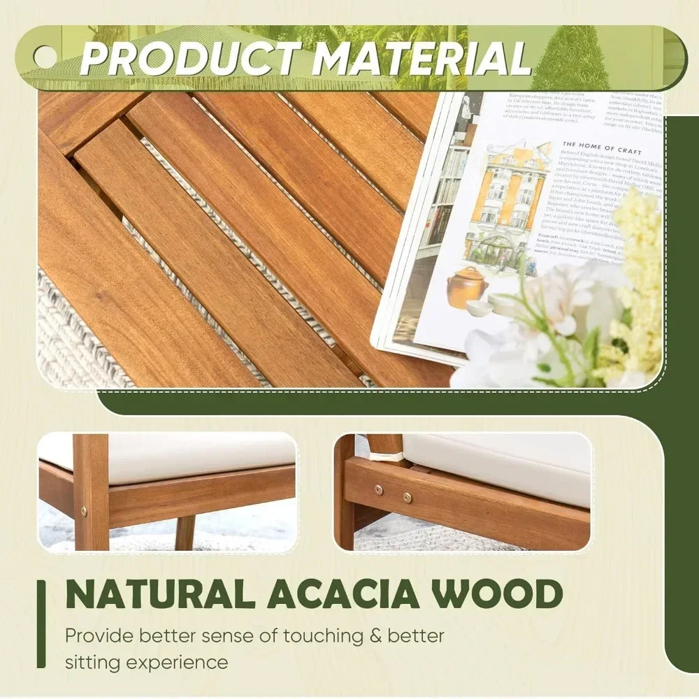 4-Piece Acacia Wood Outdoor Patio Furniture Set with Cushions & Table