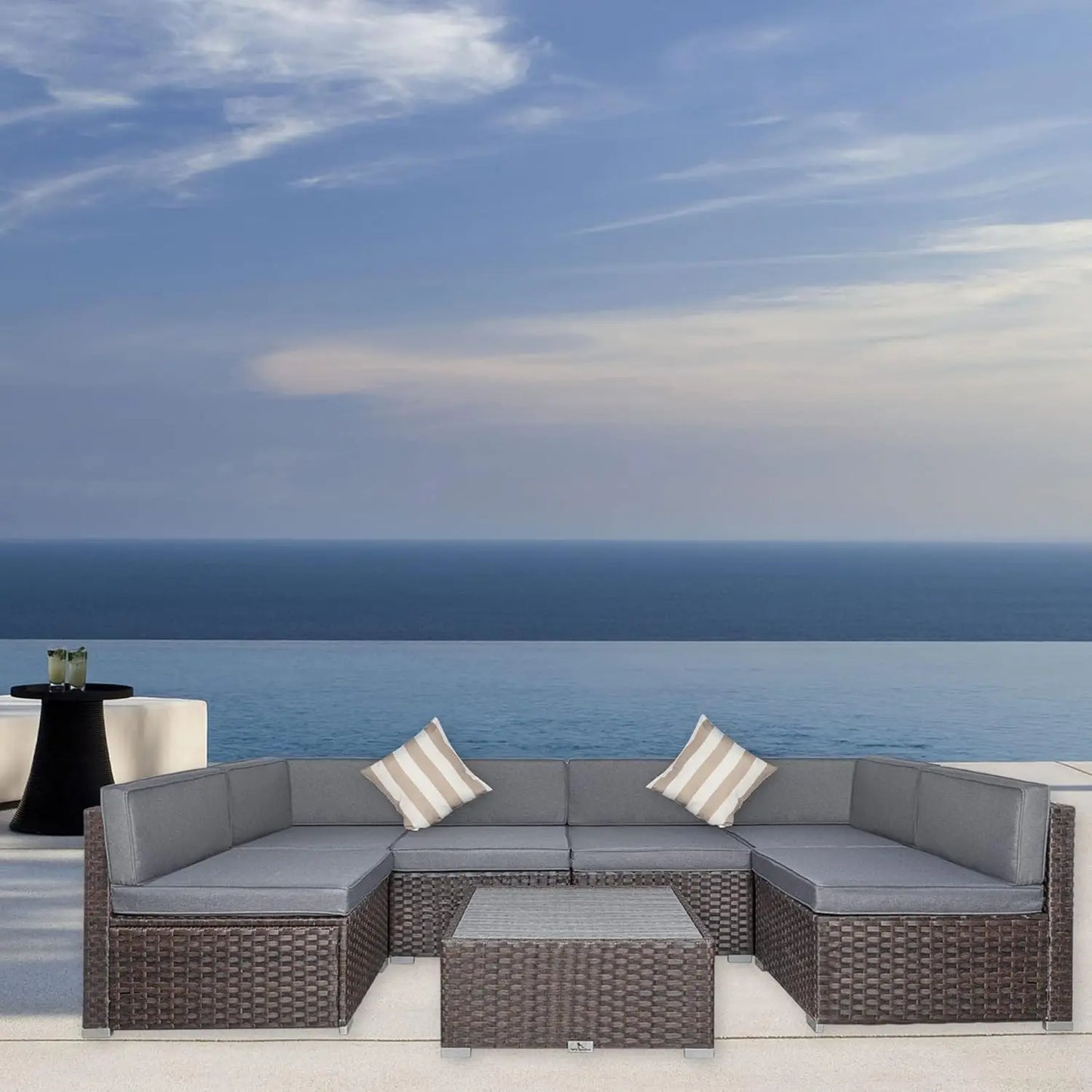 7-Piece Outdoor Patio Furniture Set with Cushions, PE Rattan Wicker Sectional Sofa