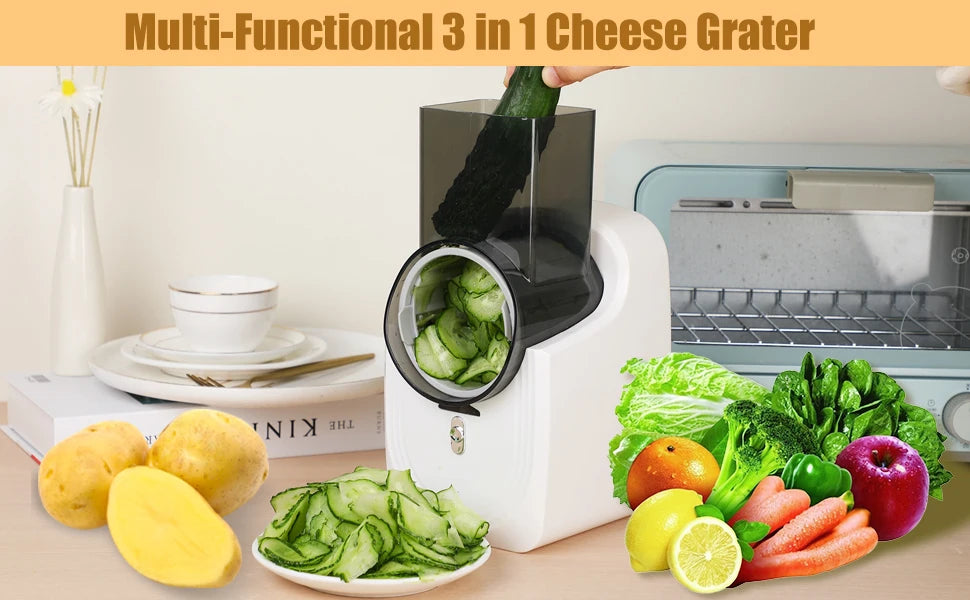 Electric Cheese Grater and Vegetable Slicer, Salad Maker, Fruit Cutter, 50W Spiralizer