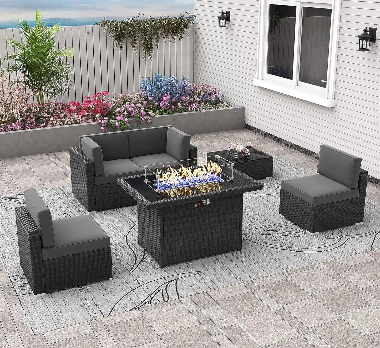 Outdoor Wicker Sectional Sofa Set with Coffee Table – 4-Piece Patio Furniture