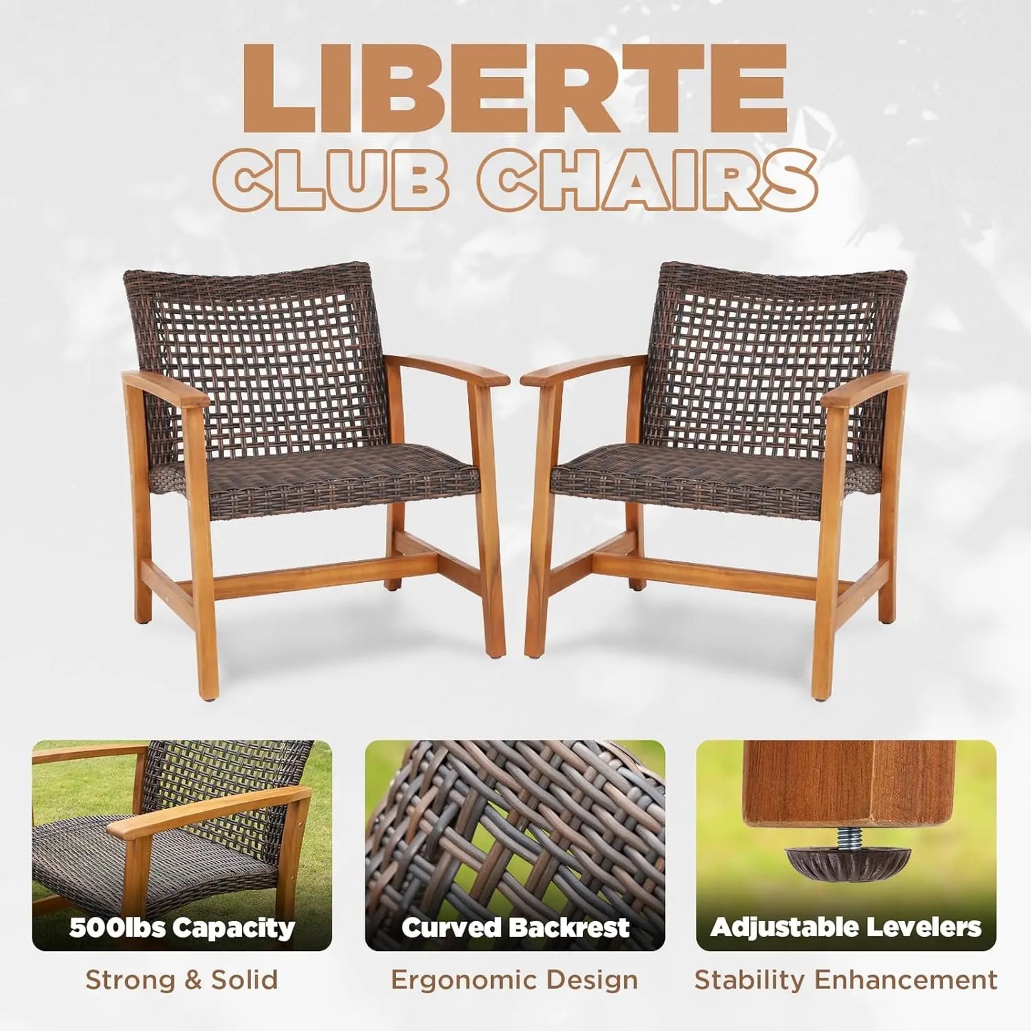 500lbs Capacity Acacia Outdoor Club Chairs Set of 2 – FSC Teak Finish Wood Patio Furniture