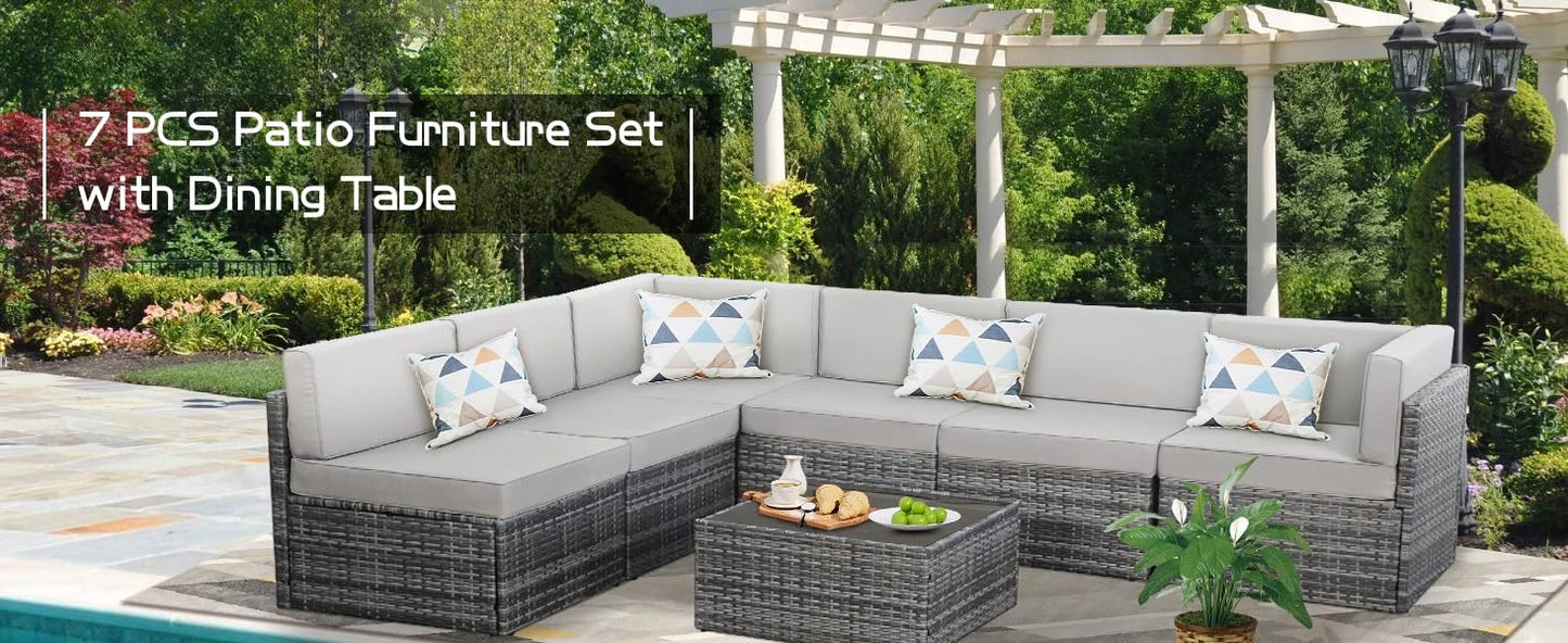 Outdoor Sectional Rattan Chair Set – 4PC Wicker Patio Furniture, Grey