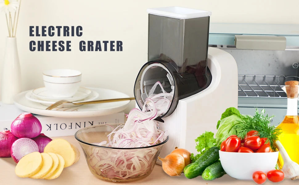 Electric Cheese Grater and Vegetable Slicer, Salad Maker, Fruit Cutter, 50W Spiralizer