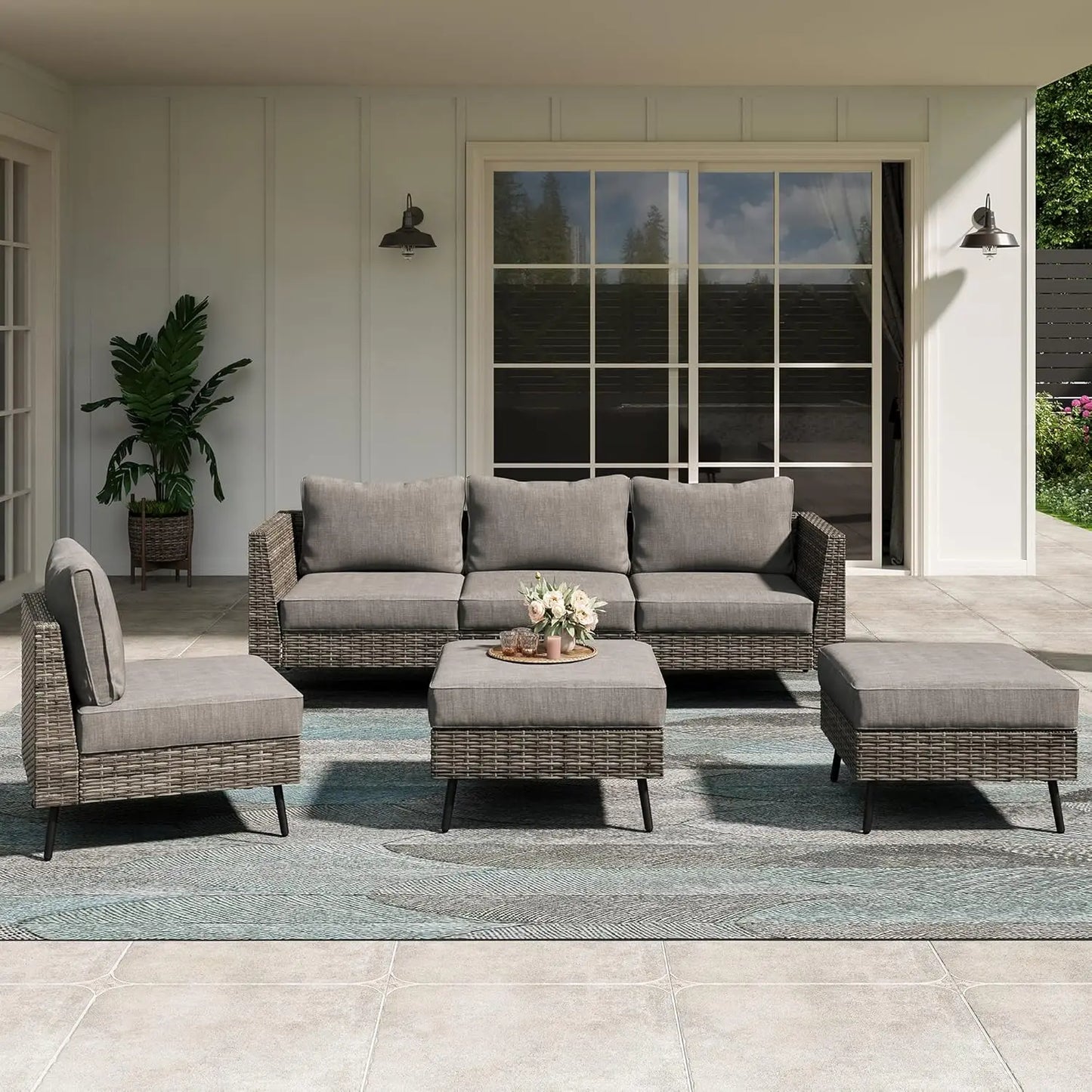 7-Piece Outdoor Sectional Sofa Set - PE Rattan Wicker, All-Weather Patio Furniture