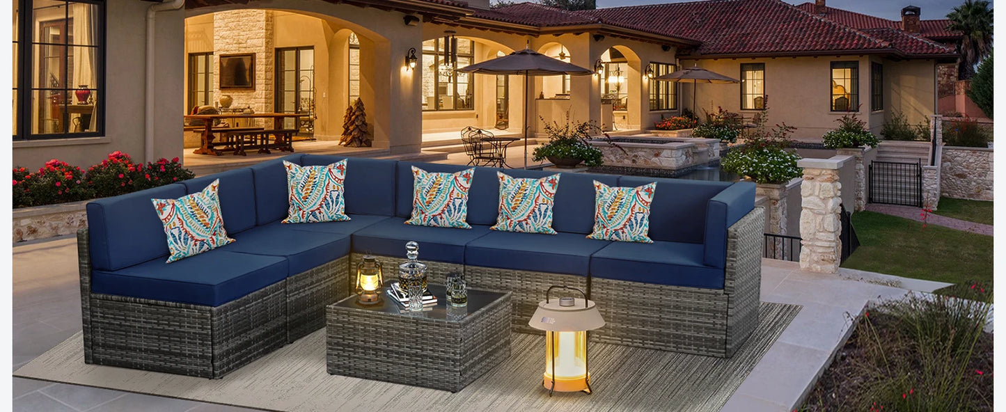 5-Piece Outdoor Sectional Furniture Set with Cushions – Patio Rattan Chair Set