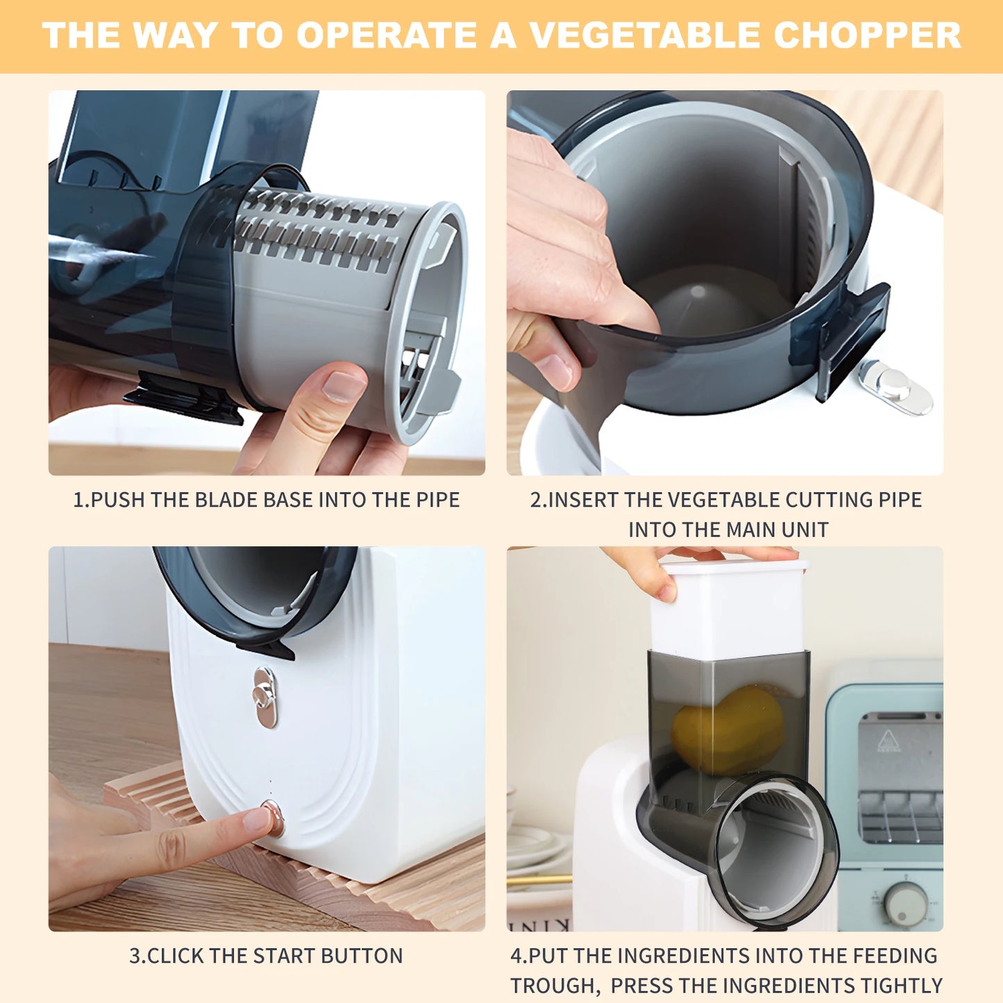 Electric Cheese Grater and Vegetable Slicer, Salad Maker, Fruit Cutter, 50W Spiralizer