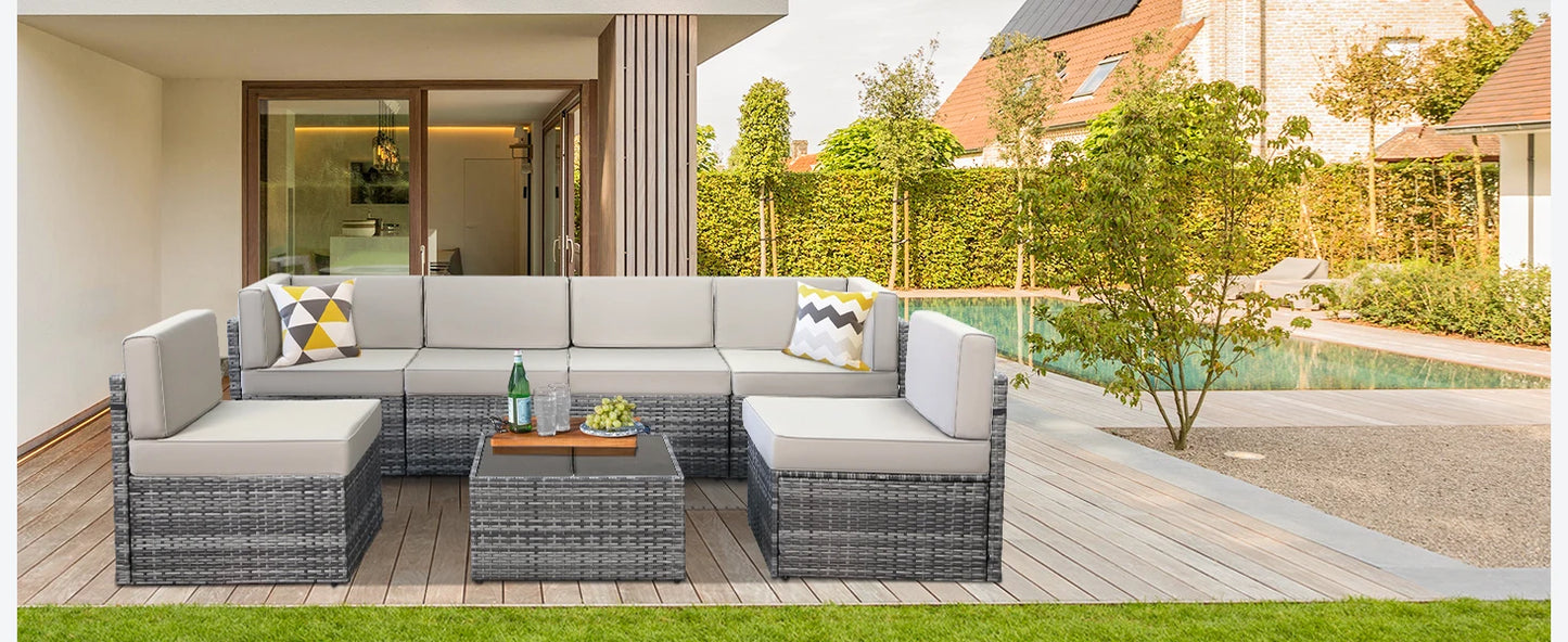 Outdoor Sectional Rattan Chair Set – 4PC Wicker Patio Furniture, Grey