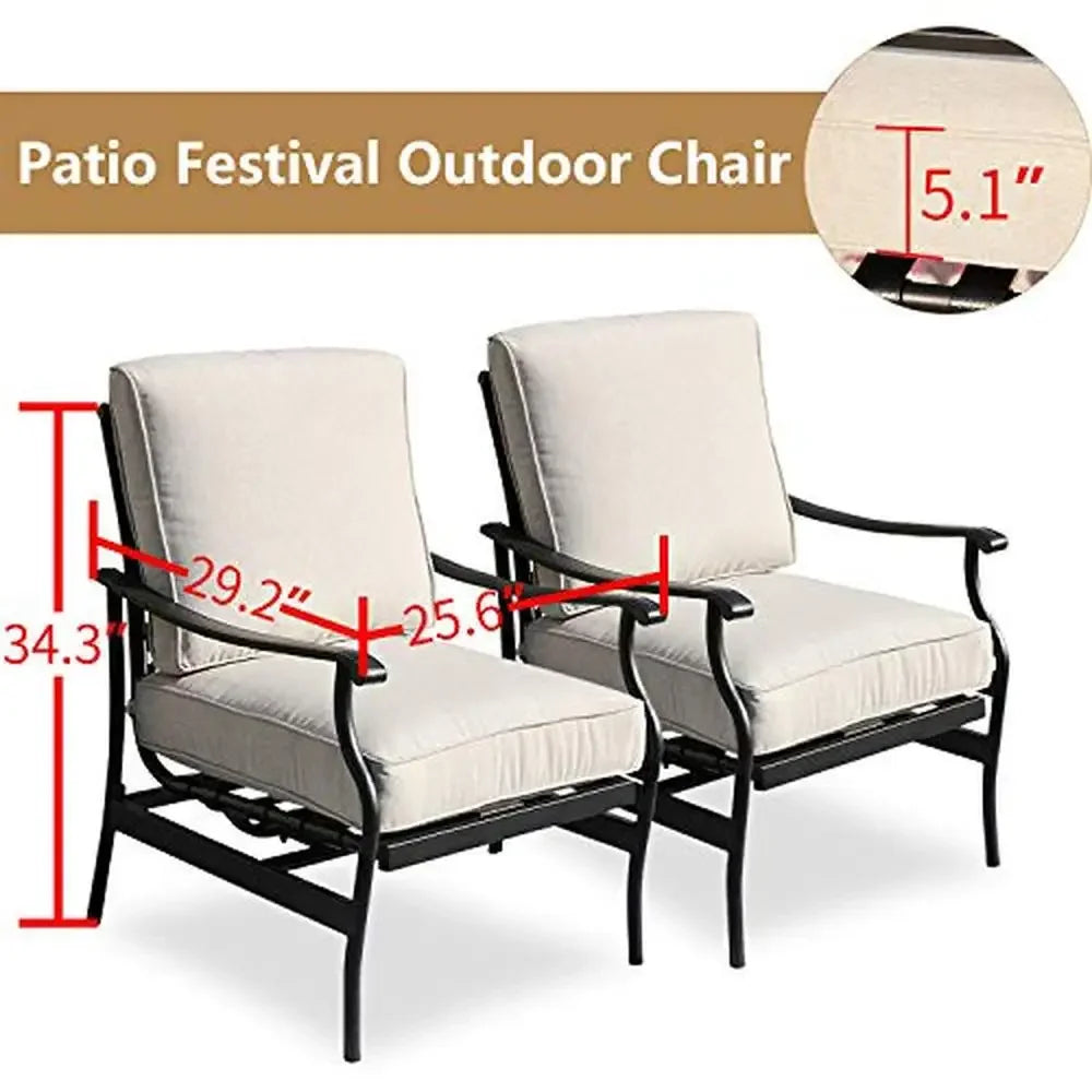Modern Outdoor Rocking Chairs Set with Cushions – Alloy Steel Frame