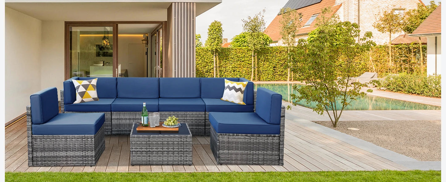 5-Piece Outdoor Sectional Furniture Set with Cushions – Patio Rattan Chair Set