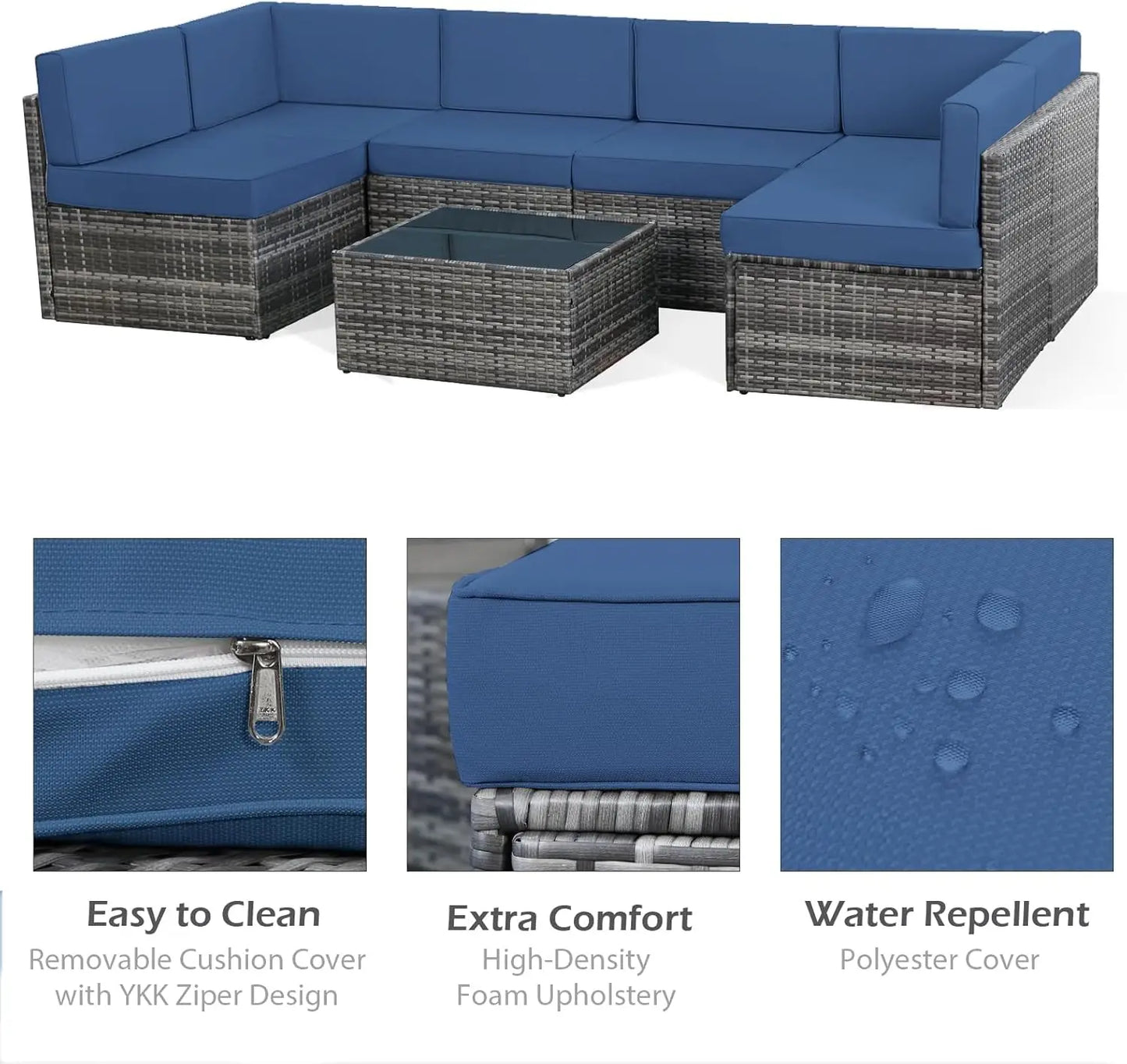5-Piece Outdoor Sectional Furniture Set with Cushions – Patio Rattan Chair Set