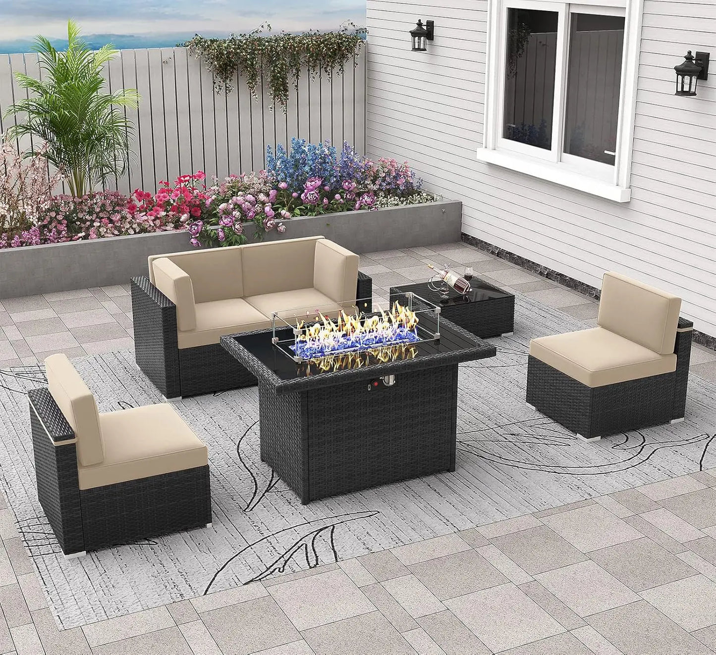 Outdoor Wicker Sectional Sofa Set with Coffee Table – 4-Piece Patio Furniture
