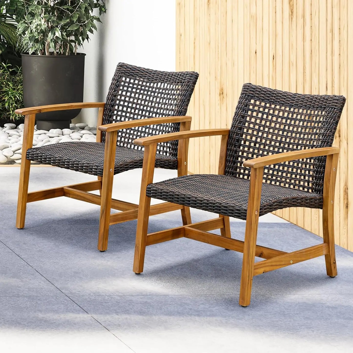 Acacia wood outdoor club chairs set of 2