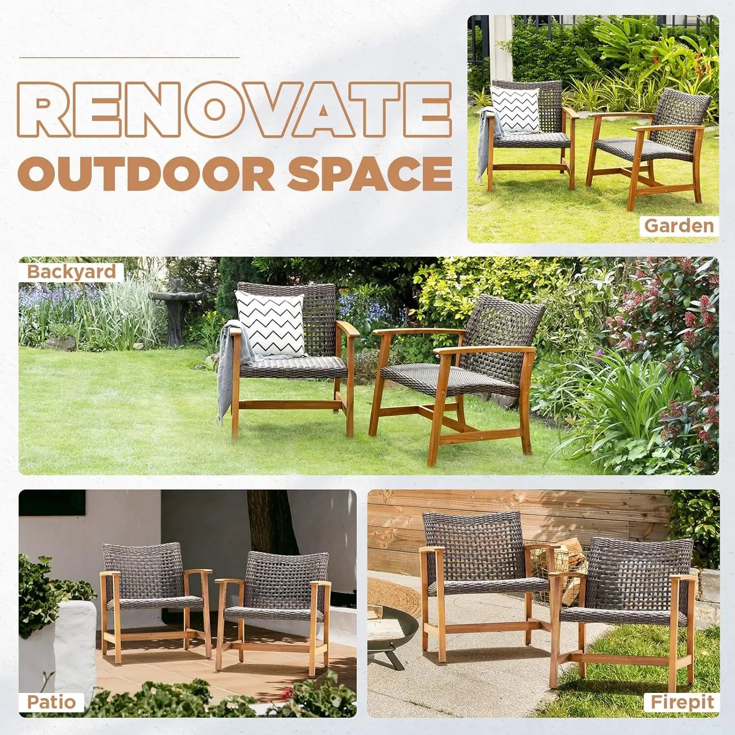 Set of 2 club chairs for deck or balcony
