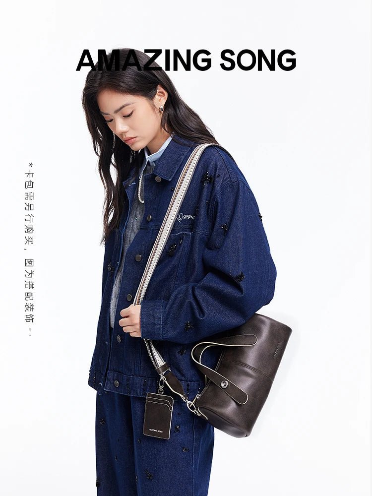 Amazing Song Berry Bag | Chic Split Leather Bucket Style - My Web Bazaar
