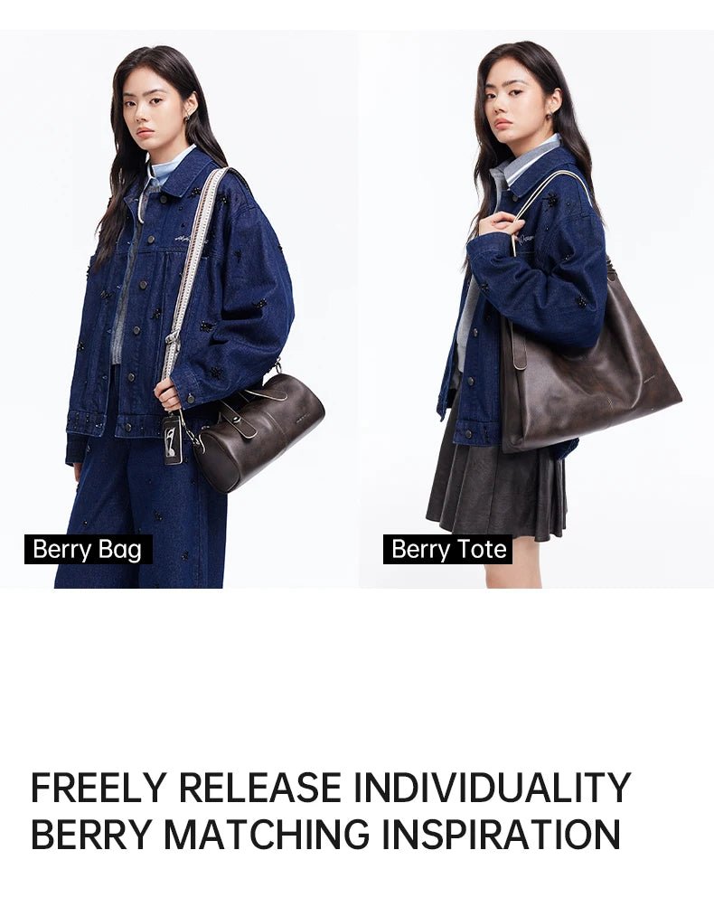 Amazing Song Berry Bag | Chic Split Leather Bucket Style - My Web Bazaar