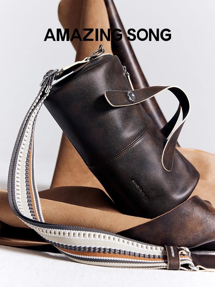 Amazing Song Berry Bag | Chic Split Leather Bucket Style - My Web Bazaar