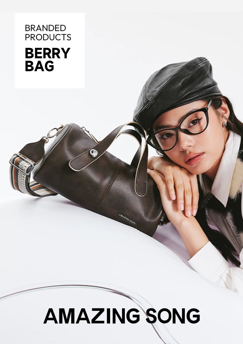 Amazing Song Berry Bag | Chic Split Leather Bucket Style - My Web Bazaar