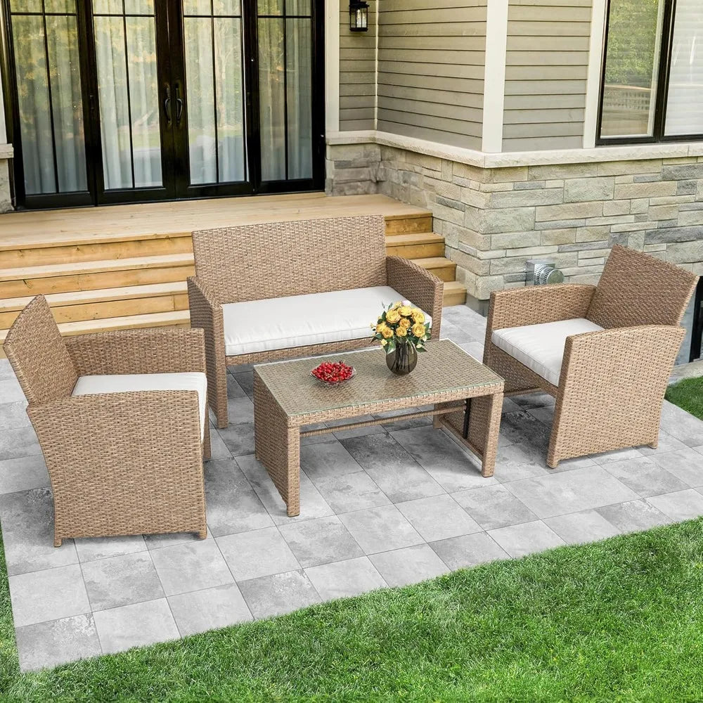 • Garden loveseat and chairs with glass table