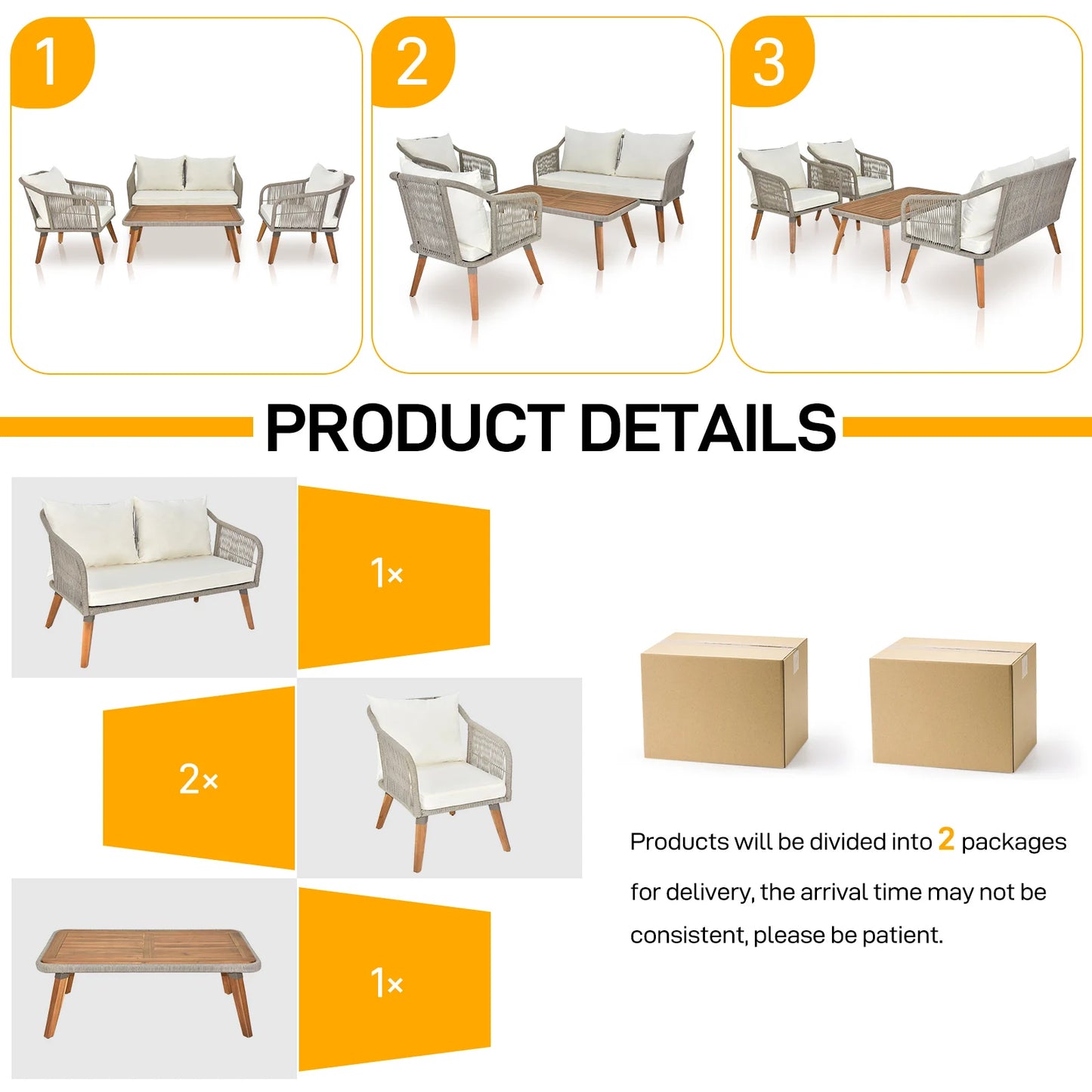 Stylish rope and wood outdoor chair set