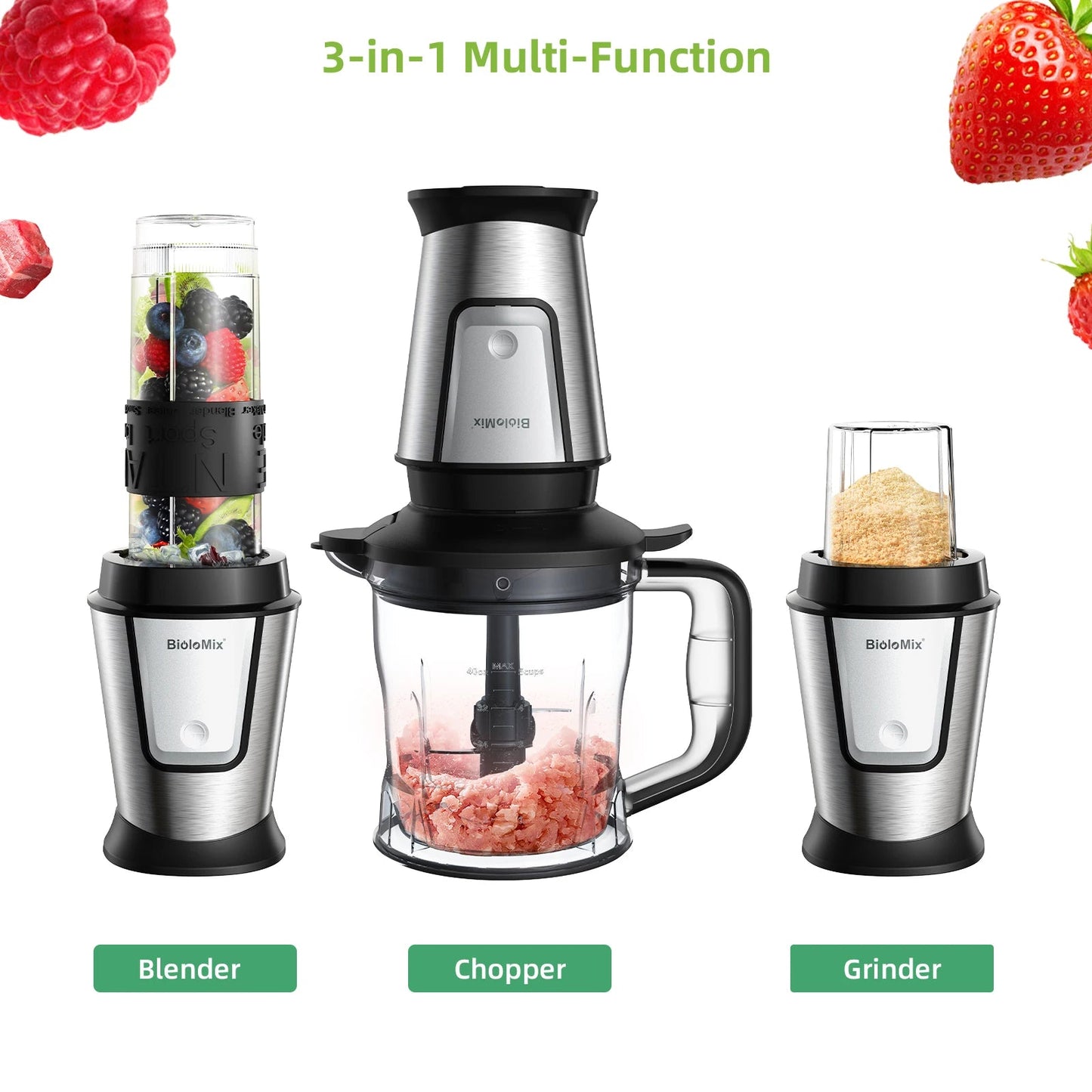 BioloMix 3 - in - 1 Food Processor | 700W Portable Smoothie Maker - My Web Bazaar