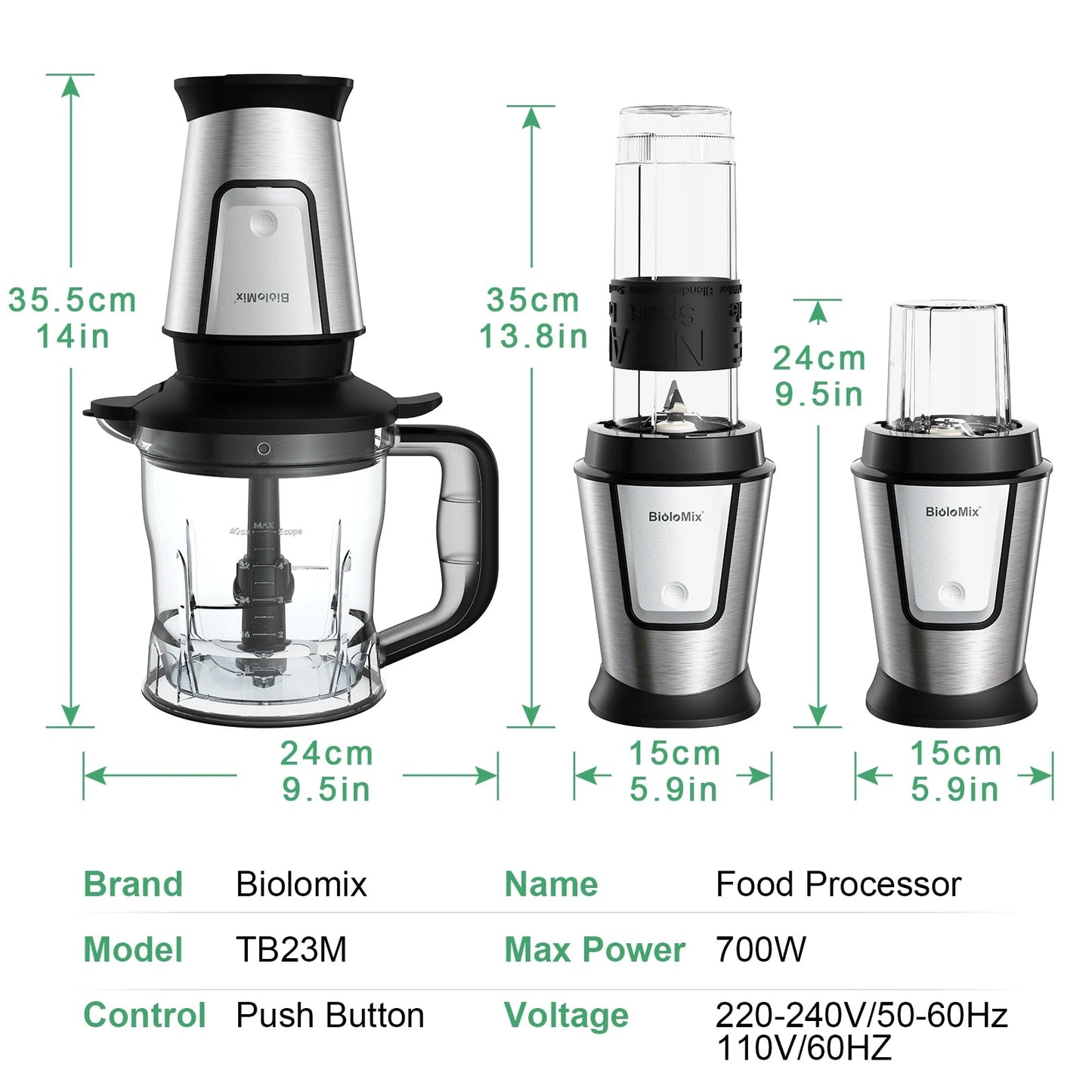 BioloMix 3 - in - 1 Food Processor | 700W Portable Smoothie Maker - My Web Bazaar