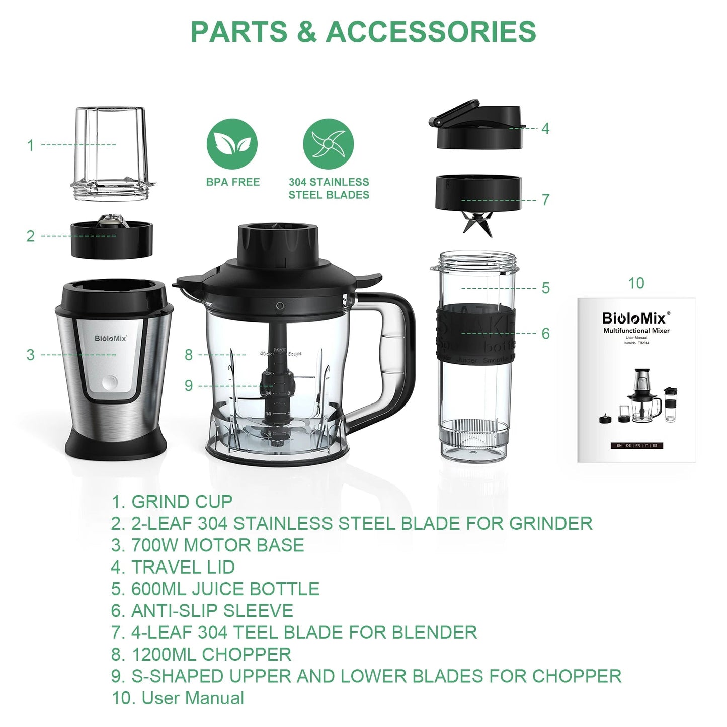 BioloMix 3 - in - 1 Food Processor | 700W Portable Smoothie Maker - My Web Bazaar