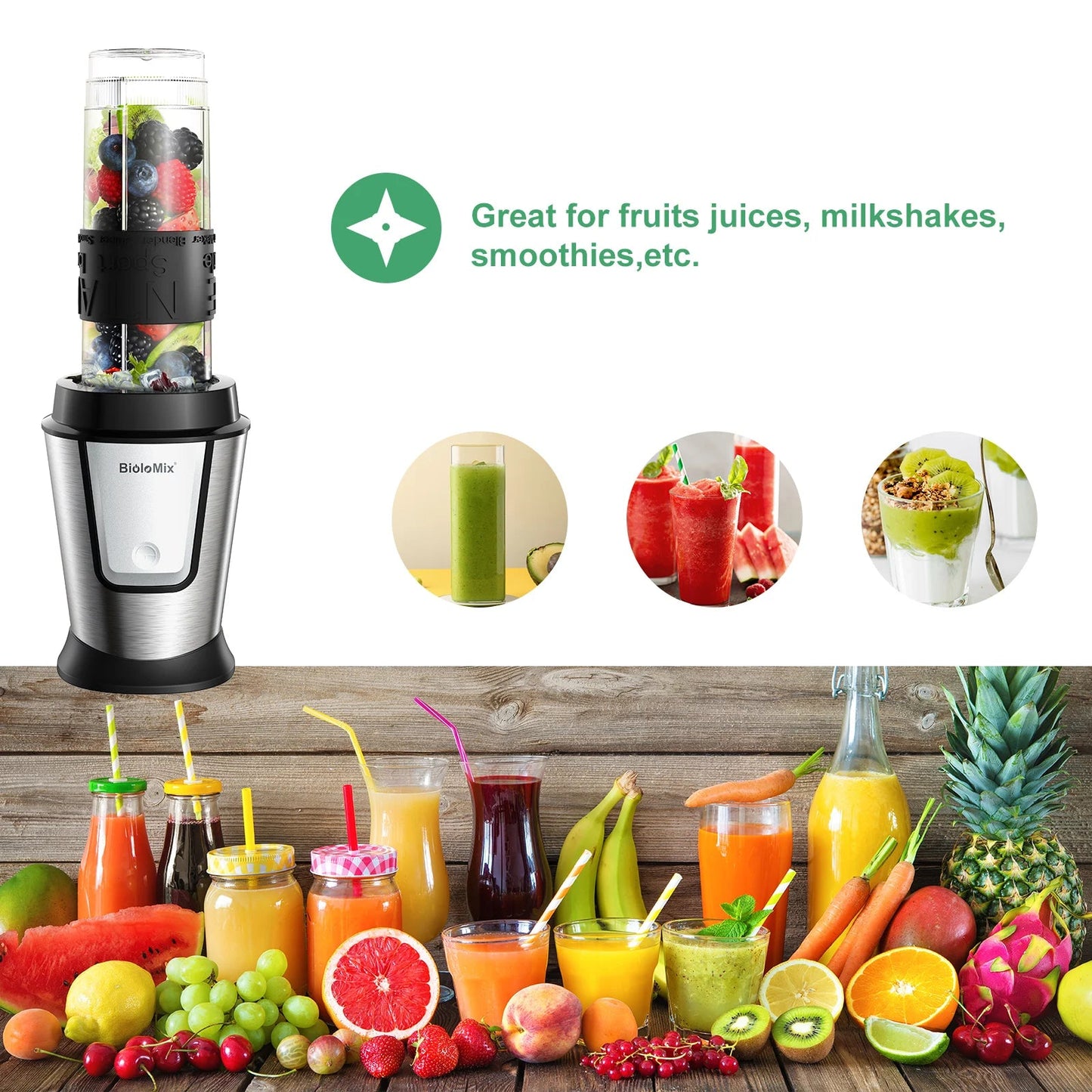 BioloMix 3 - in - 1 Food Processor | 700W Portable Smoothie Maker - My Web Bazaar