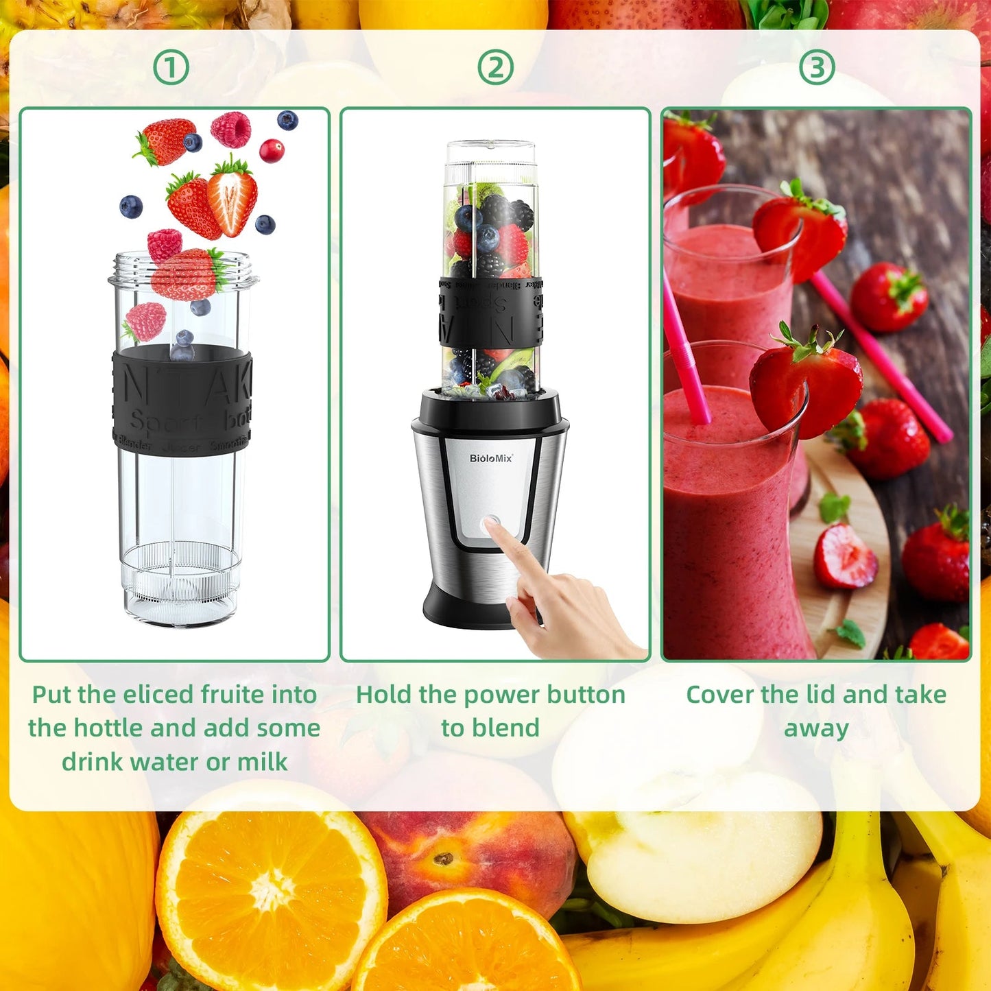 BioloMix 3 - in - 1 Food Processor | 700W Portable Smoothie Maker - My Web Bazaar