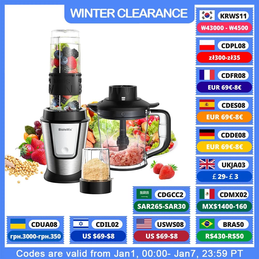 BioloMix 3 - in - 1 Food Processor | 700W Portable Smoothie Maker - My Web Bazaar