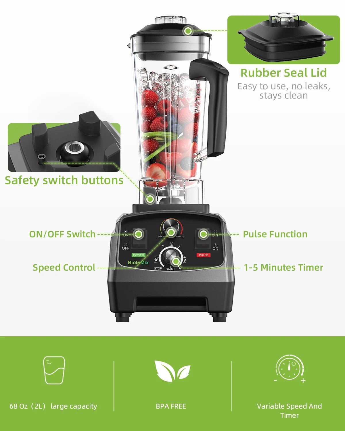 BioloMix 3HP 2200W Blender | Heavy Duty Juicer for Smoothies - My Web Bazaar