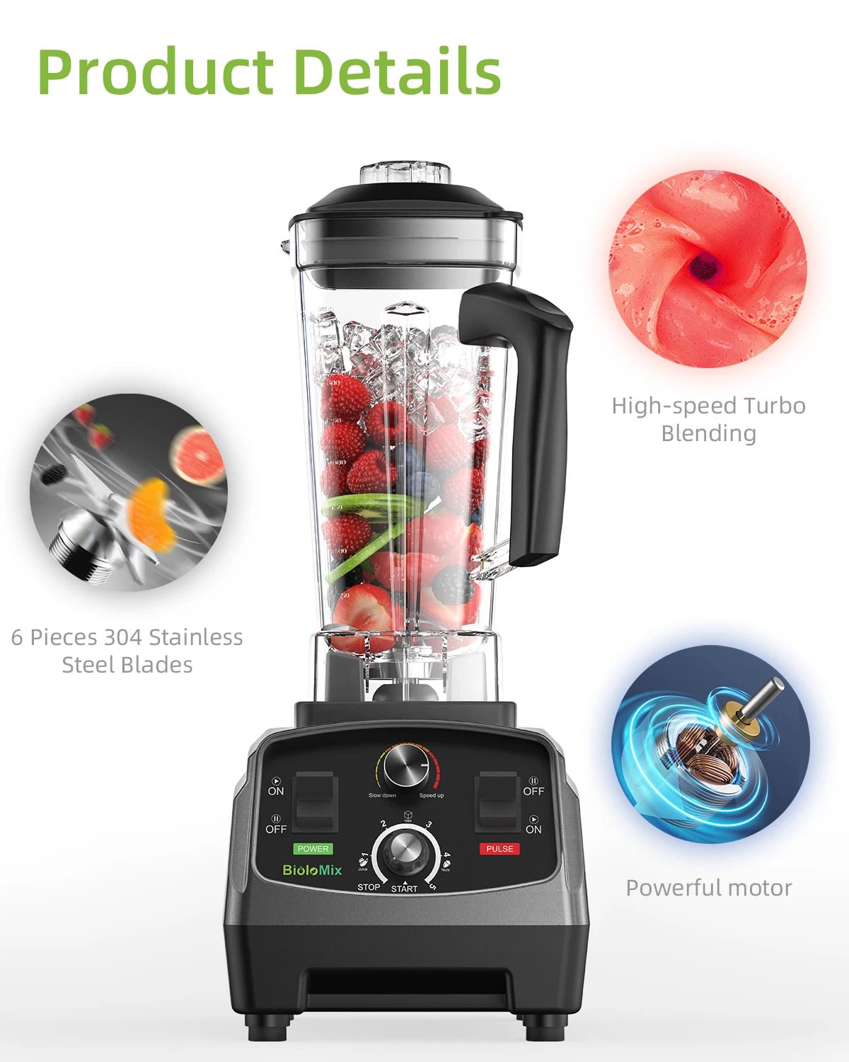 BioloMix 3HP 2200W Blender | Heavy Duty Juicer for Smoothies - My Web Bazaar