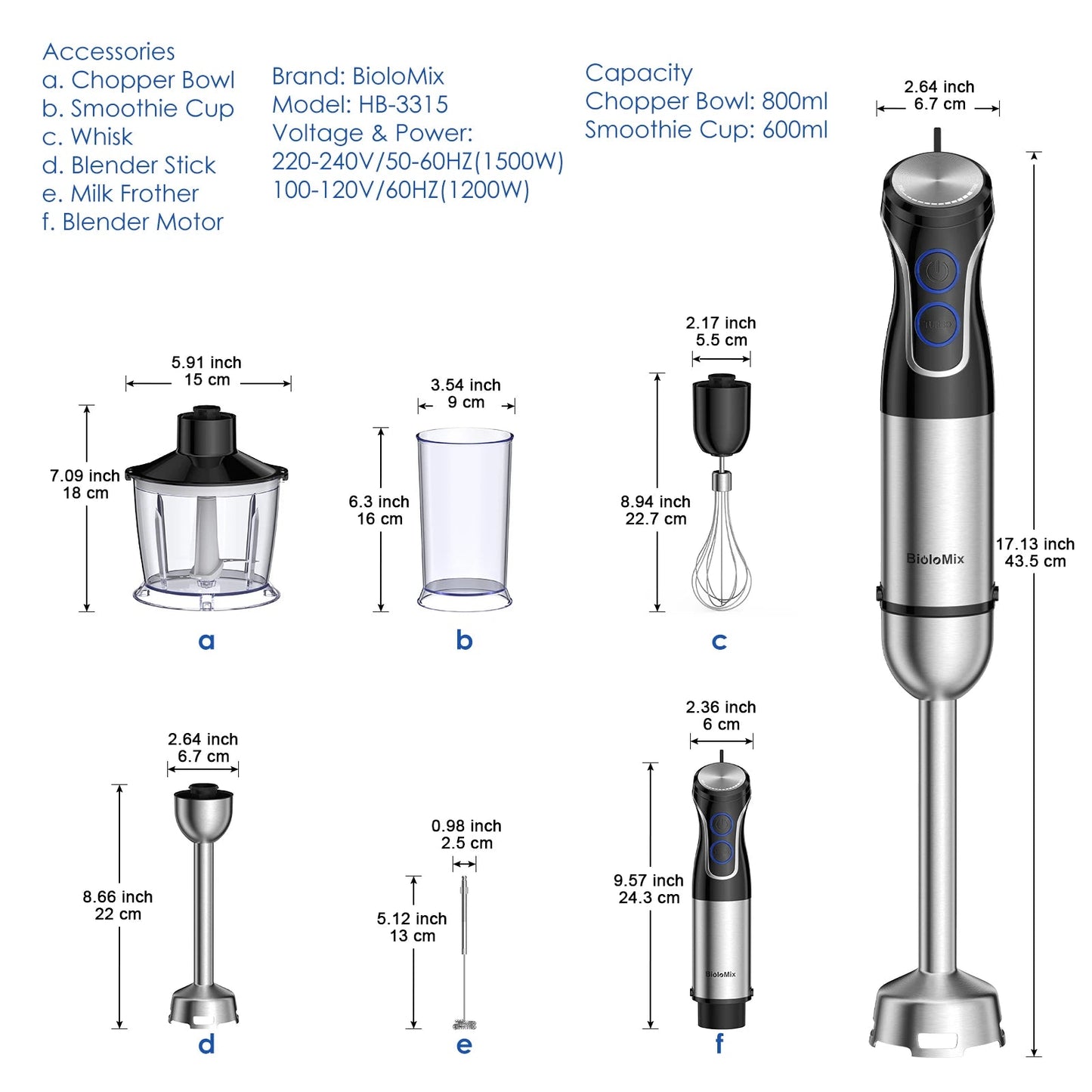 BioloMix 5 in 1 Hand Blender | 1500W Stainless Steel Power - My Web Bazaar