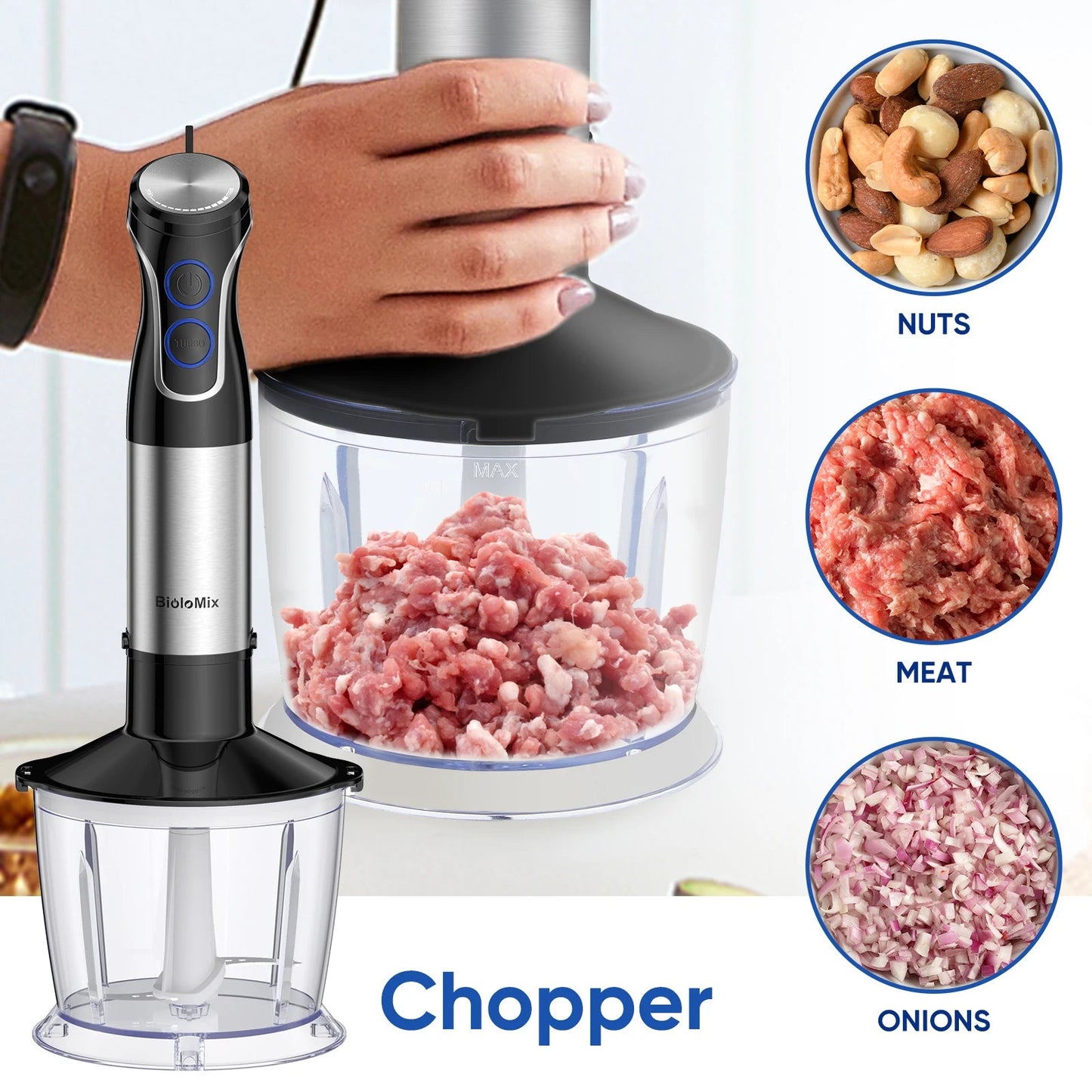 BioloMix 5 in 1 Hand Blender | 1500W Stainless Steel Power - My Web Bazaar